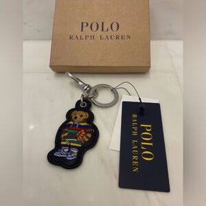 NEW Polo Ralph Lauren BASKETBALL BEAR - LEATHER Key Ring Keychain - NAVY BLUE